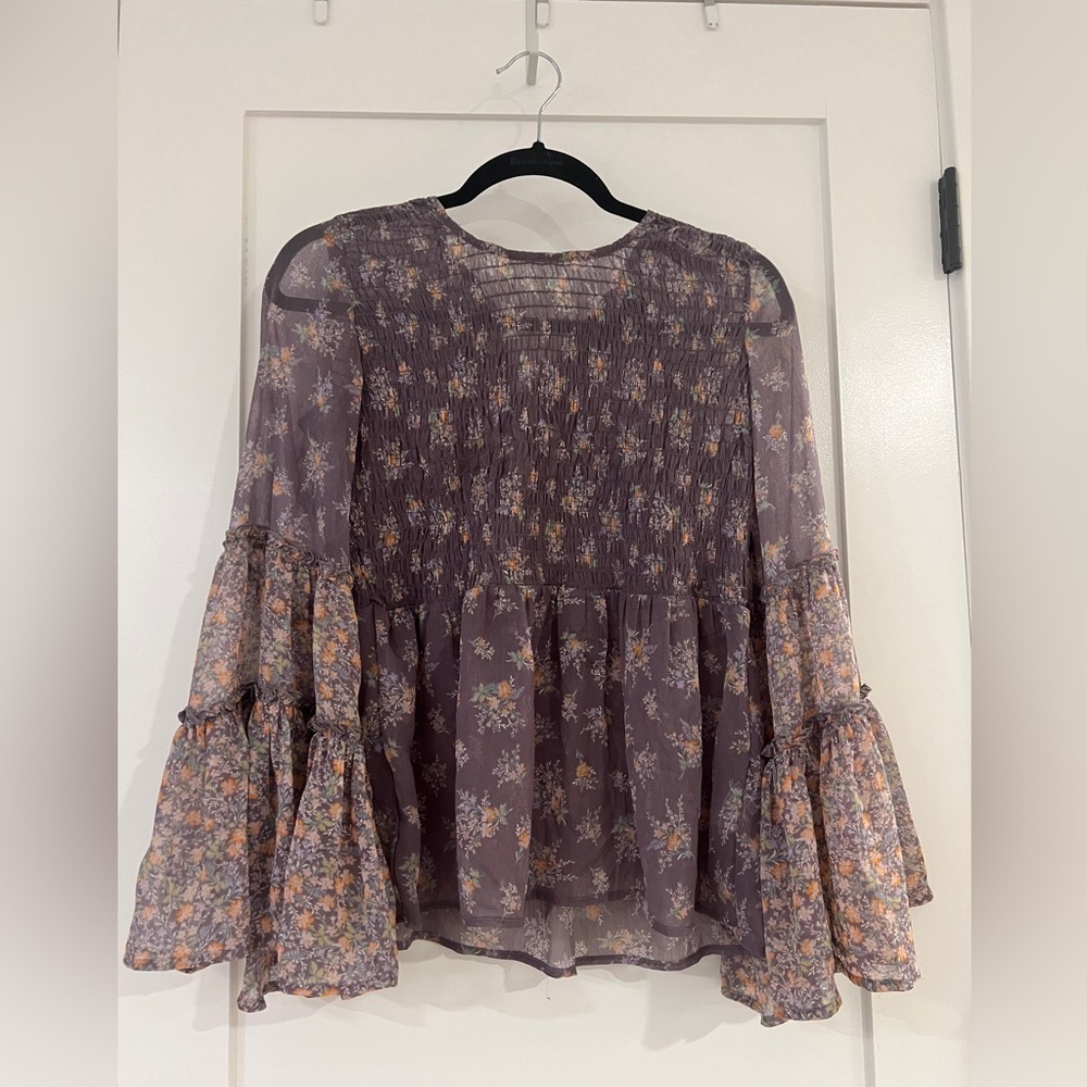 American Eagle Blouse Women’s XS Dusty Purple Peasant Babydoll Boho Oversized